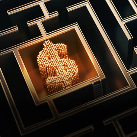 maze with golden dollar sign in the center